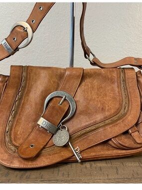 Dior Tan Leather Saddle Bag with Silver Hardware